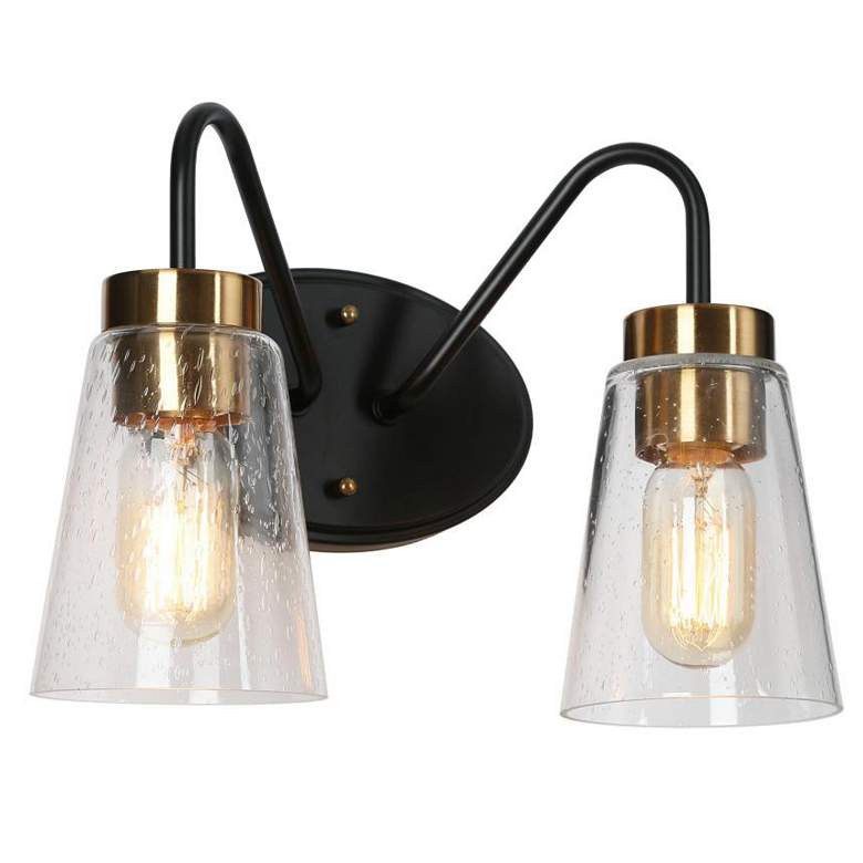 Image 1 2-Light Black Bathroom Vanity Light with Seeded Glass