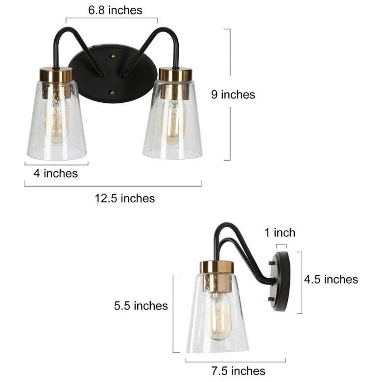 Image 2 2-Light Black Bathroom Vanity Light with Seeded Glass more views