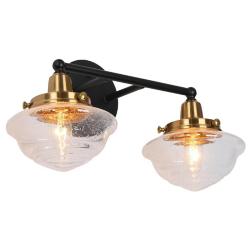 2-Light Black Bathroom Vanity Light with Seeded Glass