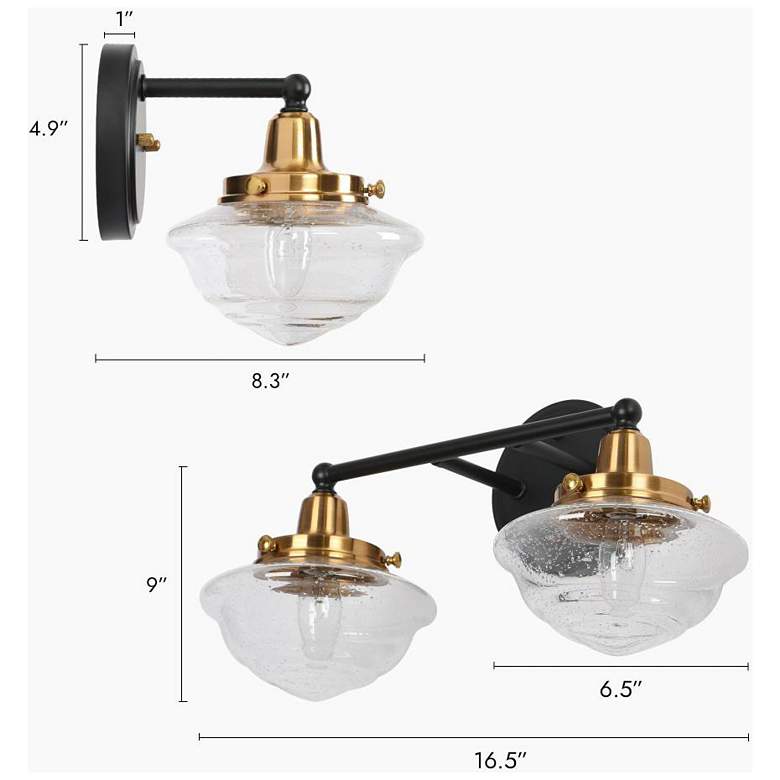 Image 2 2-Light Black Bathroom Vanity Light with Seeded Glass more views