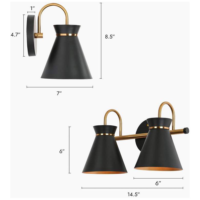 Image 2 2-Light Black Brass Wall Sconce more views