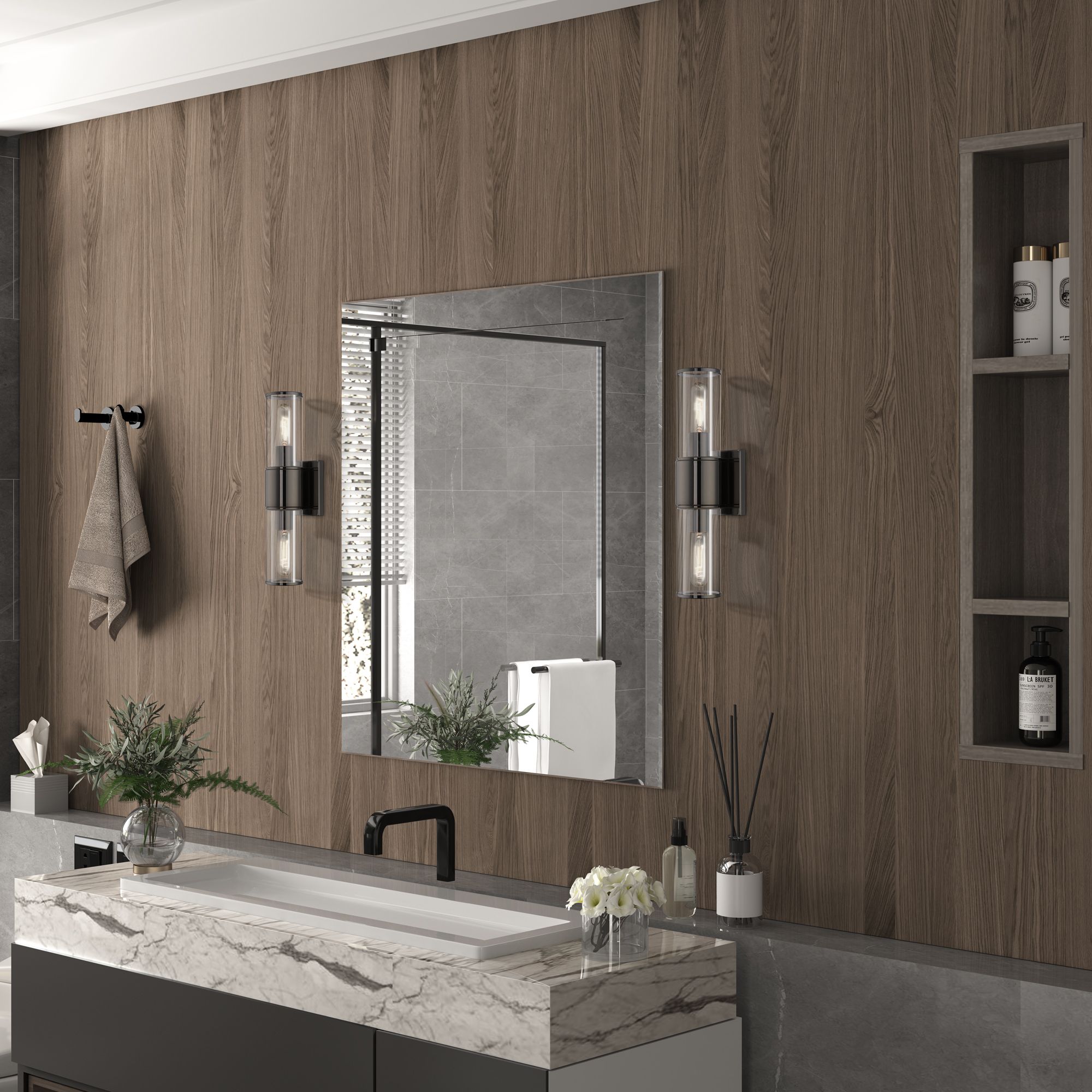 2 Light Black Chrome Vanity Sconce