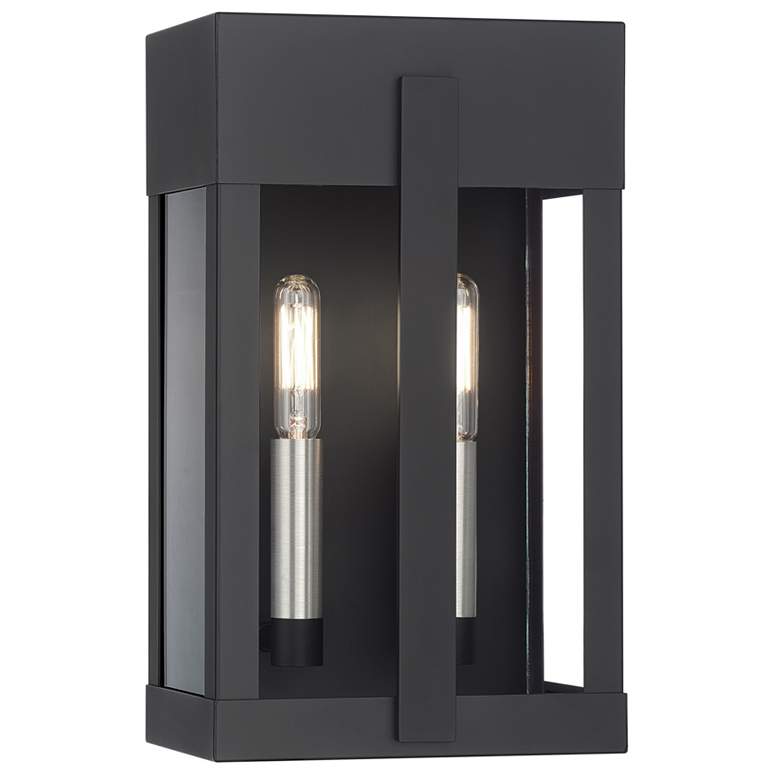 Image 2 2 Light Black Medium Outdoor Wall Lantern with Brushed Nickel Candles