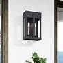 1_2 Light Black Medium Outdoor Wall Lantern with Brushed Nickel Candles