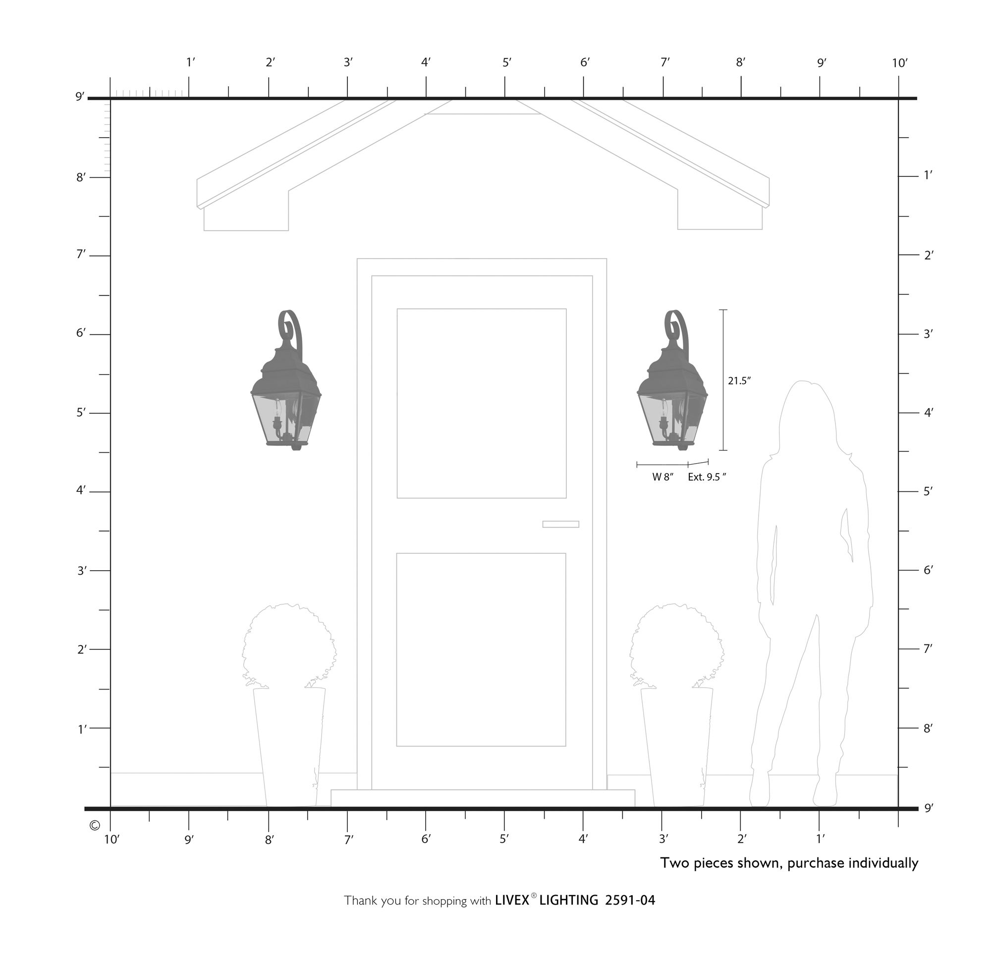 2 Light Black Outdoor Wall Lantern