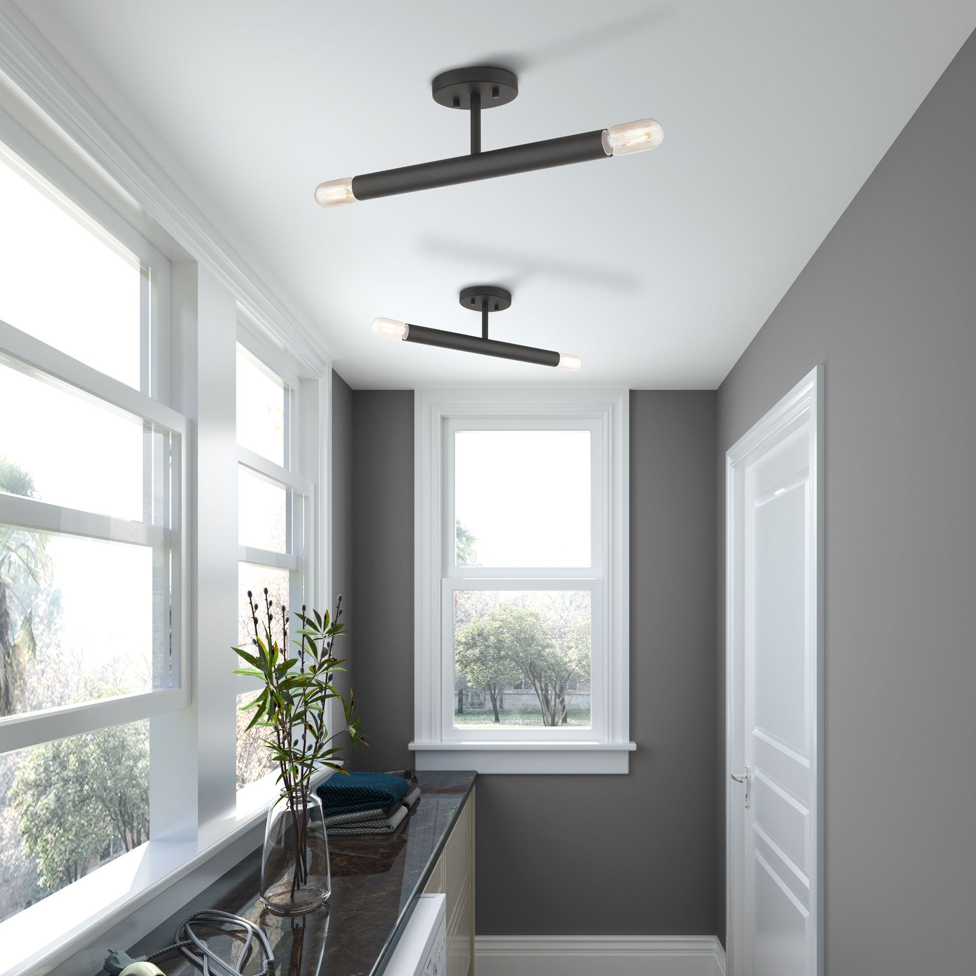 2 Light Black Semi-Flush