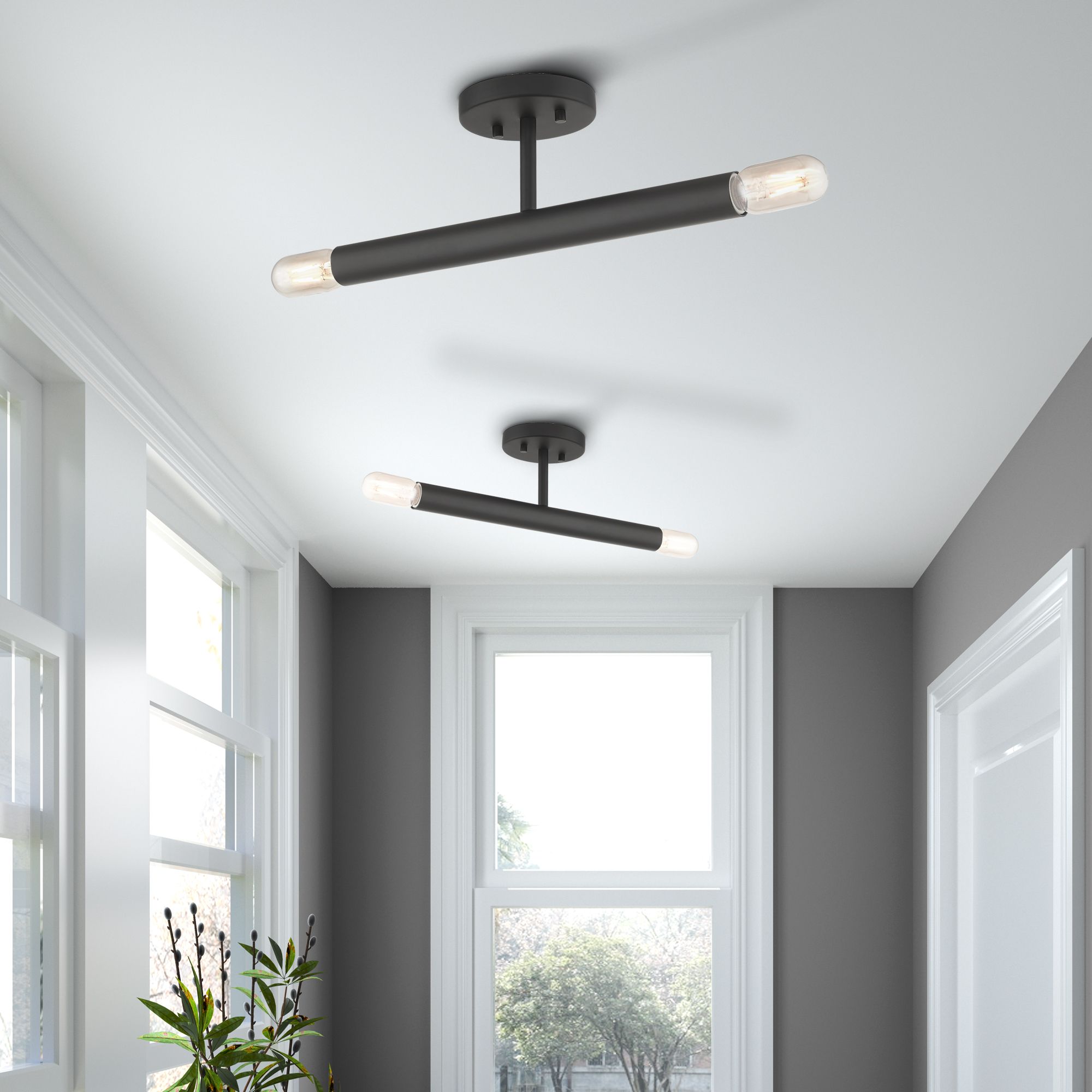 2 Light Black Semi-Flush