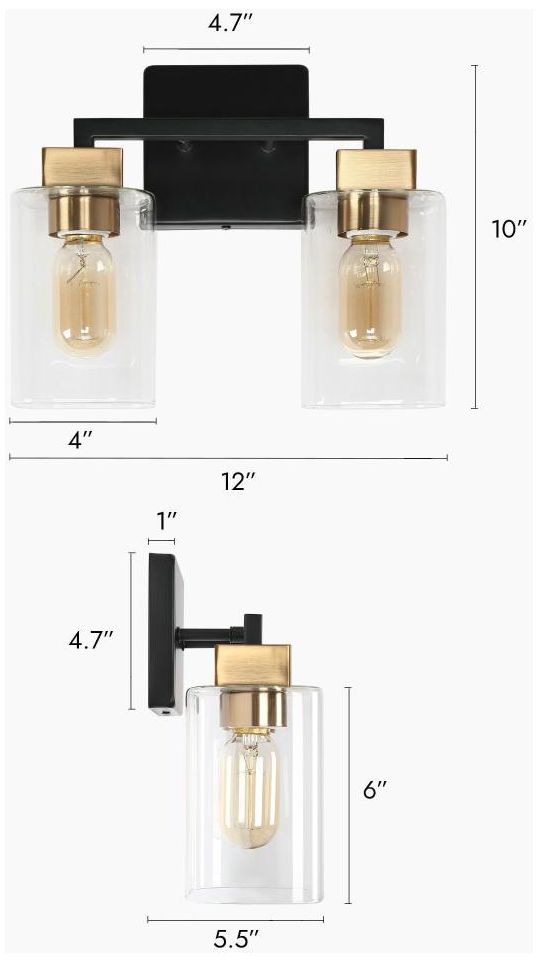 Image 2 2-Light Brass and Black Vanity Light with Clear Glass more views