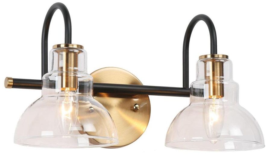 2-Light Brass Gold Bathroom Vanity Light with Clear Glass