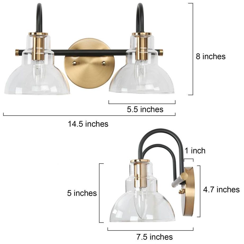 Image 2 2-Light Brass Gold Bathroom Vanity Light with Clear Glass more views