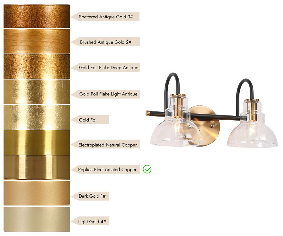 Image 6 2-Light Brass Gold Bathroom Vanity Light with Clear Glass more views