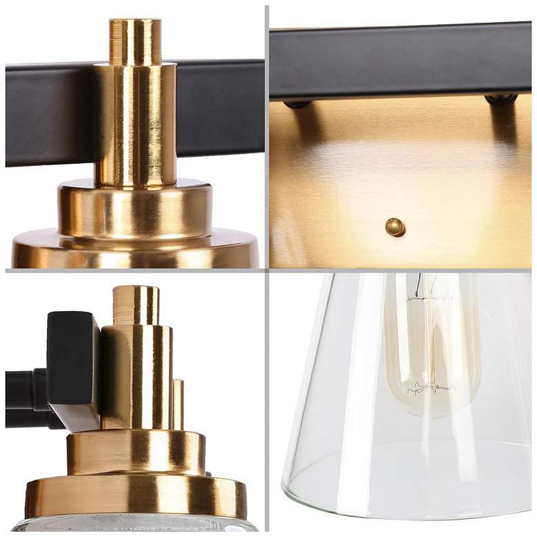 Image 3 2-Light Brass Gold Bathroom Vanity Light with Cone Clear Glass more views