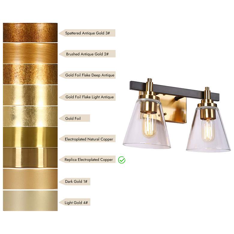 Image 4 2-Light Brass Gold Bathroom Vanity Light with Cone Clear Glass more views