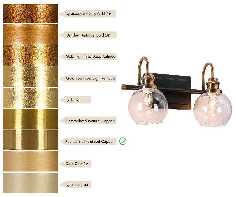 Image 3 2-Light Brass Gold Bathroom Vanity Light with Globe Clear Glass more views