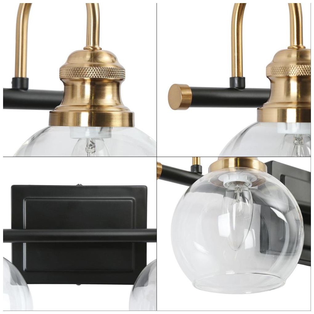 Image 4 2-Light Brass Gold Bathroom Vanity Light with Globe Clear Glass more views