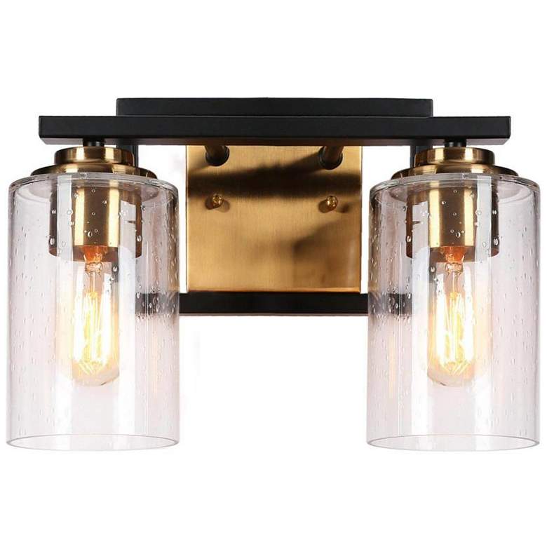Image 1 2-Light Brass Gold Bathroom Vanity Light with Seeded Glass
