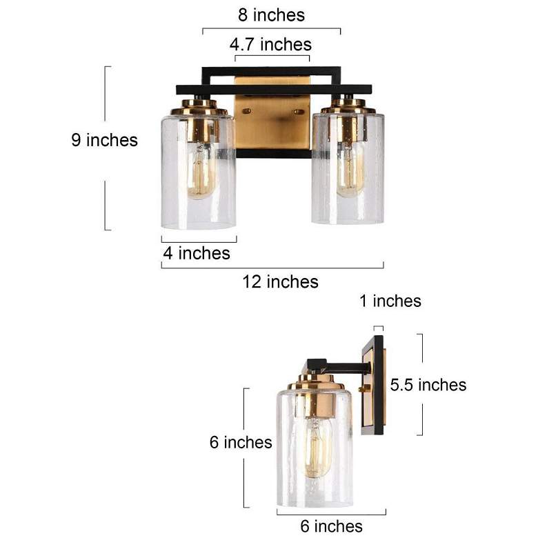 Image 2 2-Light Brass Gold Bathroom Vanity Light with Seeded Glass more views