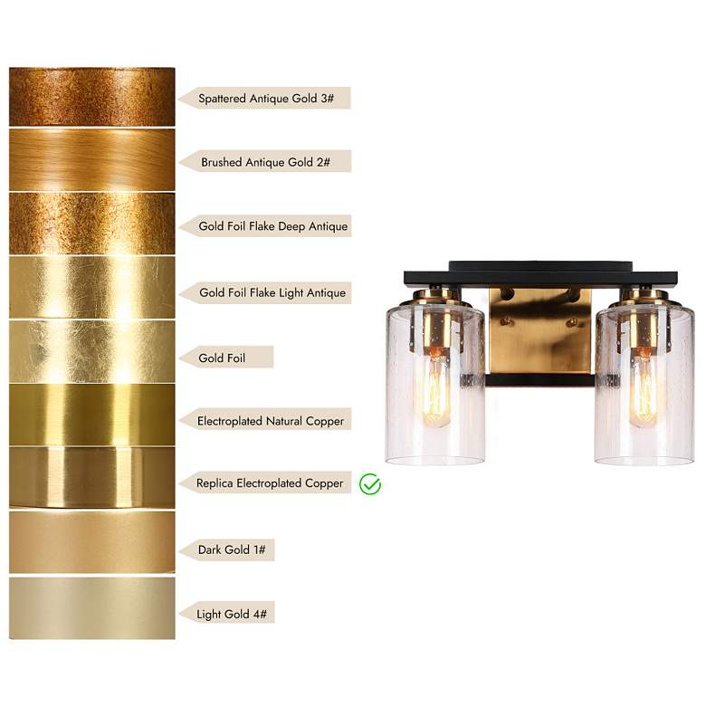 Image 4 2-Light Brass Gold Bathroom Vanity Light with Seeded Glass more views