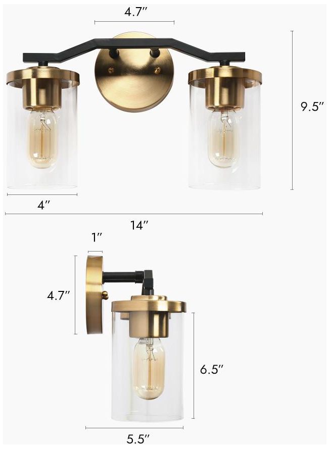 Image 2 2-Light Brass Gold Bathroom Vanity Light more views