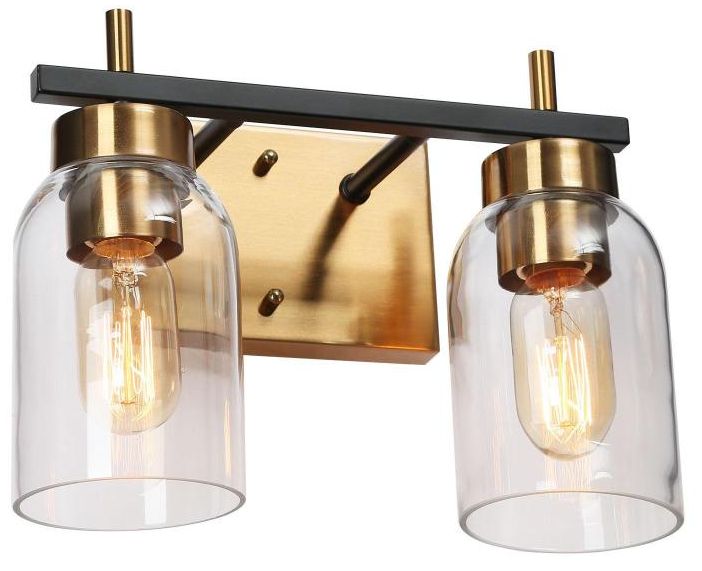 2-Light Brass Gold Bathroom Vanity Light