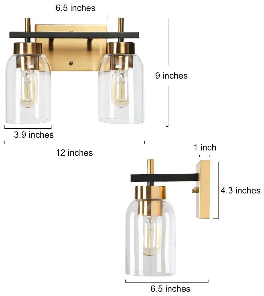 Image 2 2-Light Brass Gold Bathroom Vanity Light more views