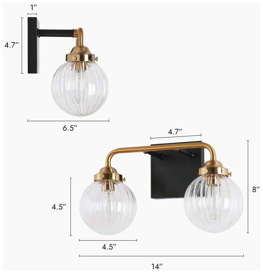 Image 2 2-Light Brass Gold Pumpkin-Shaped Bathroom Vanity Light more views
