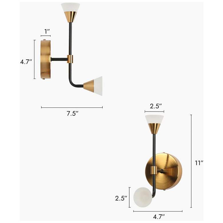 Image 3 2-Light Brass Integrated LED Wall Sconce Lighting more views