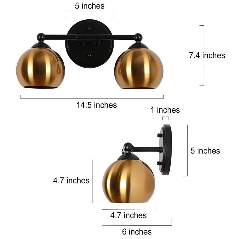 Image 2 2-Light Brass-Plated Bathroom Vanity Light more views