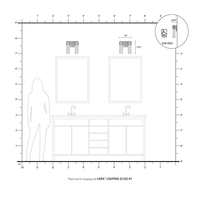 Image 5 2 Light Brushed Nickel ADA Wall Sconce/Bath Vanity more views