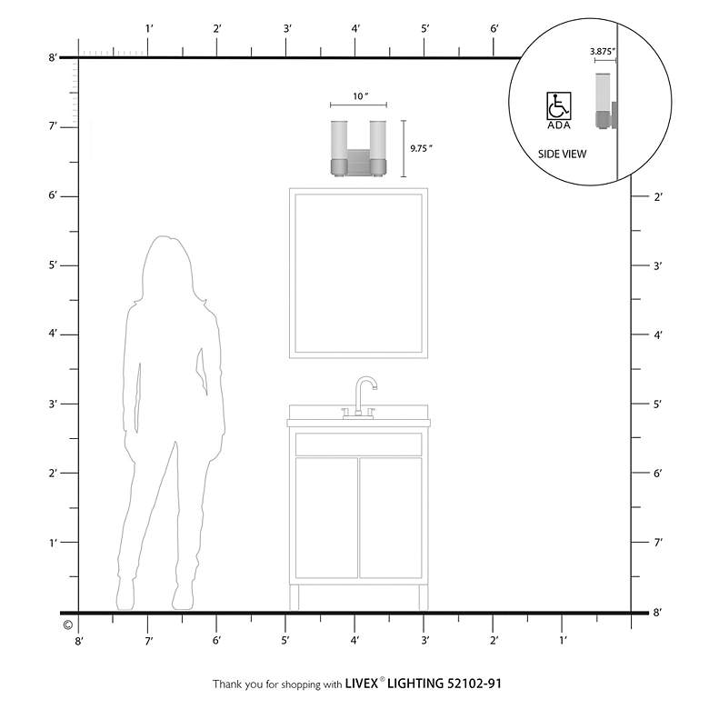 Image 6 2 Light Brushed Nickel ADA Wall Sconce/Bath Vanity more views