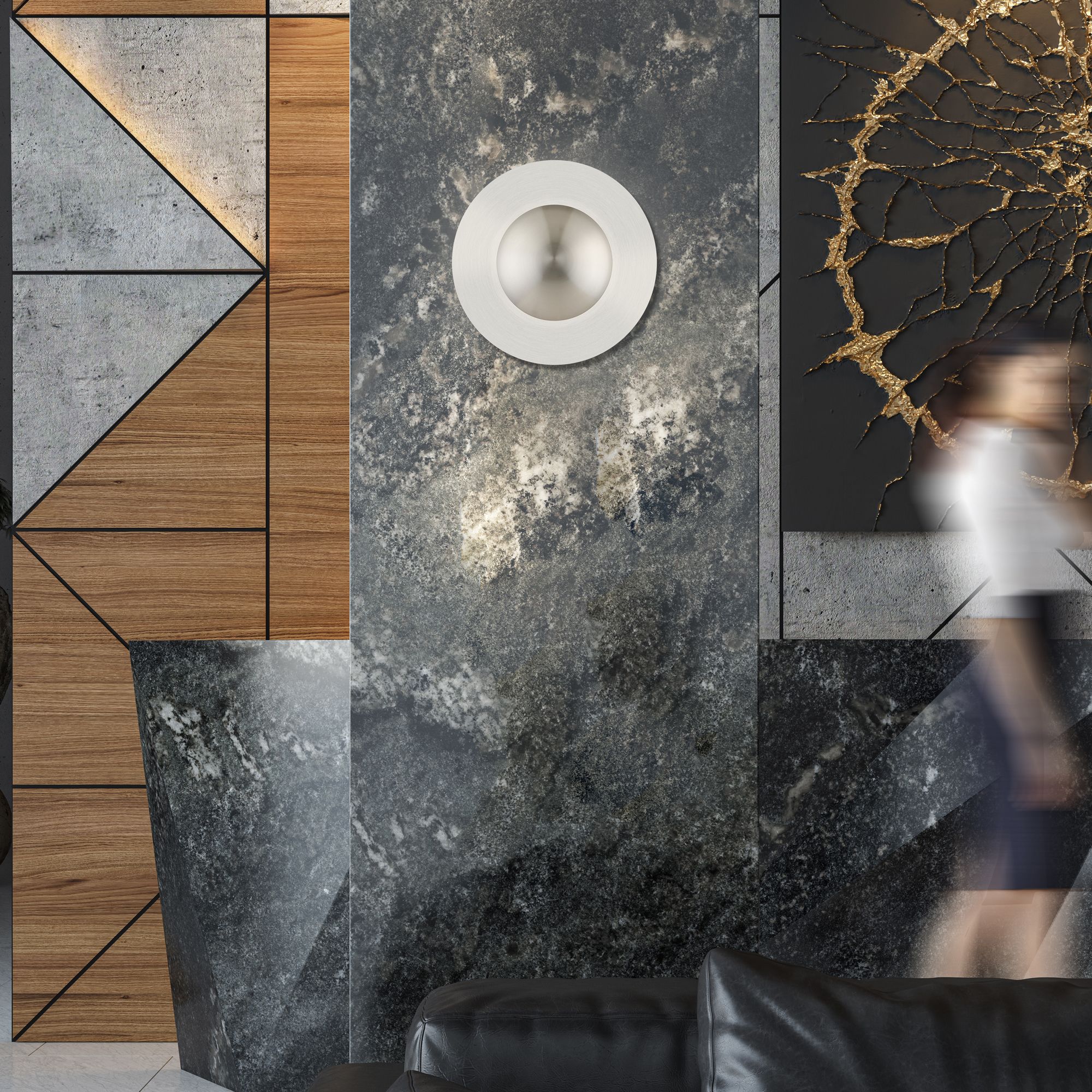 2 Light Brushed Nickel Large Semi-Flush/ Wall Sconce