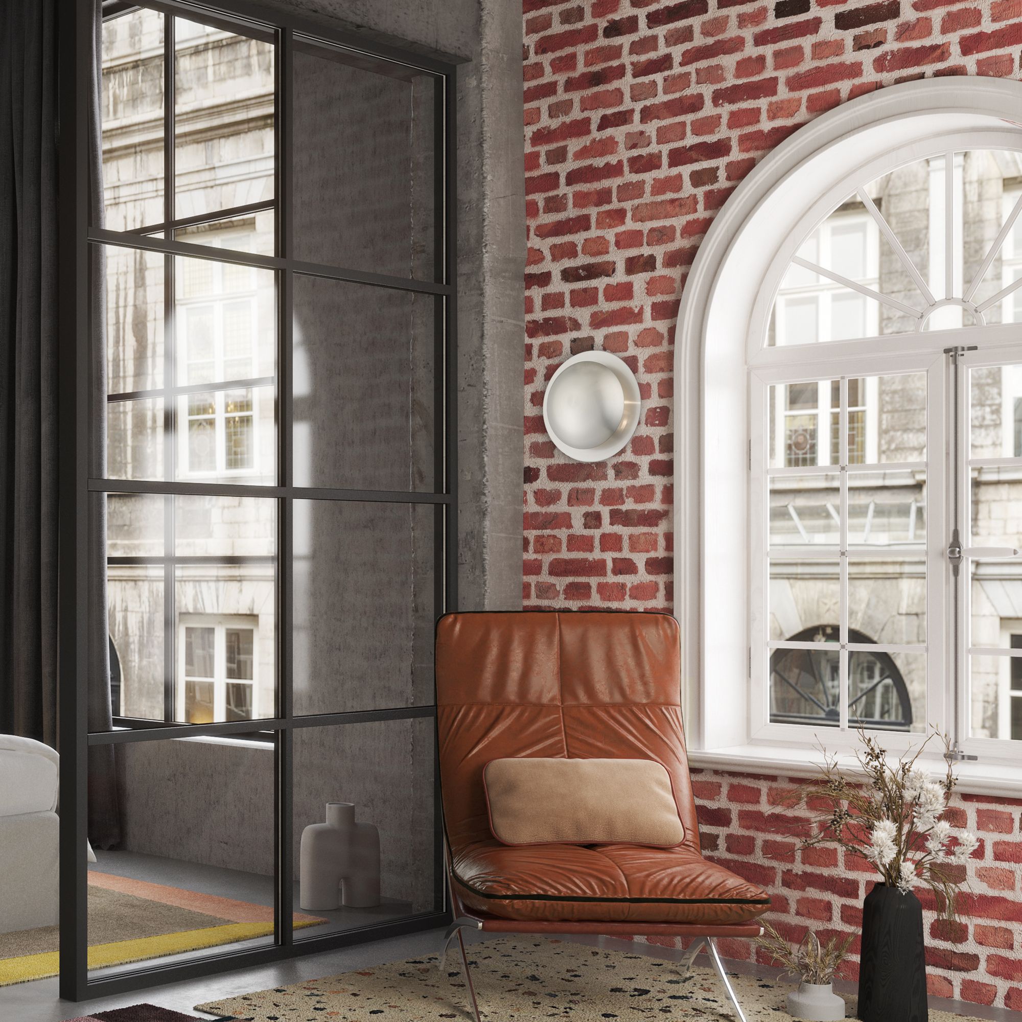 2 Light Brushed Nickel Medium Semi-Flush/ Wall Sconce