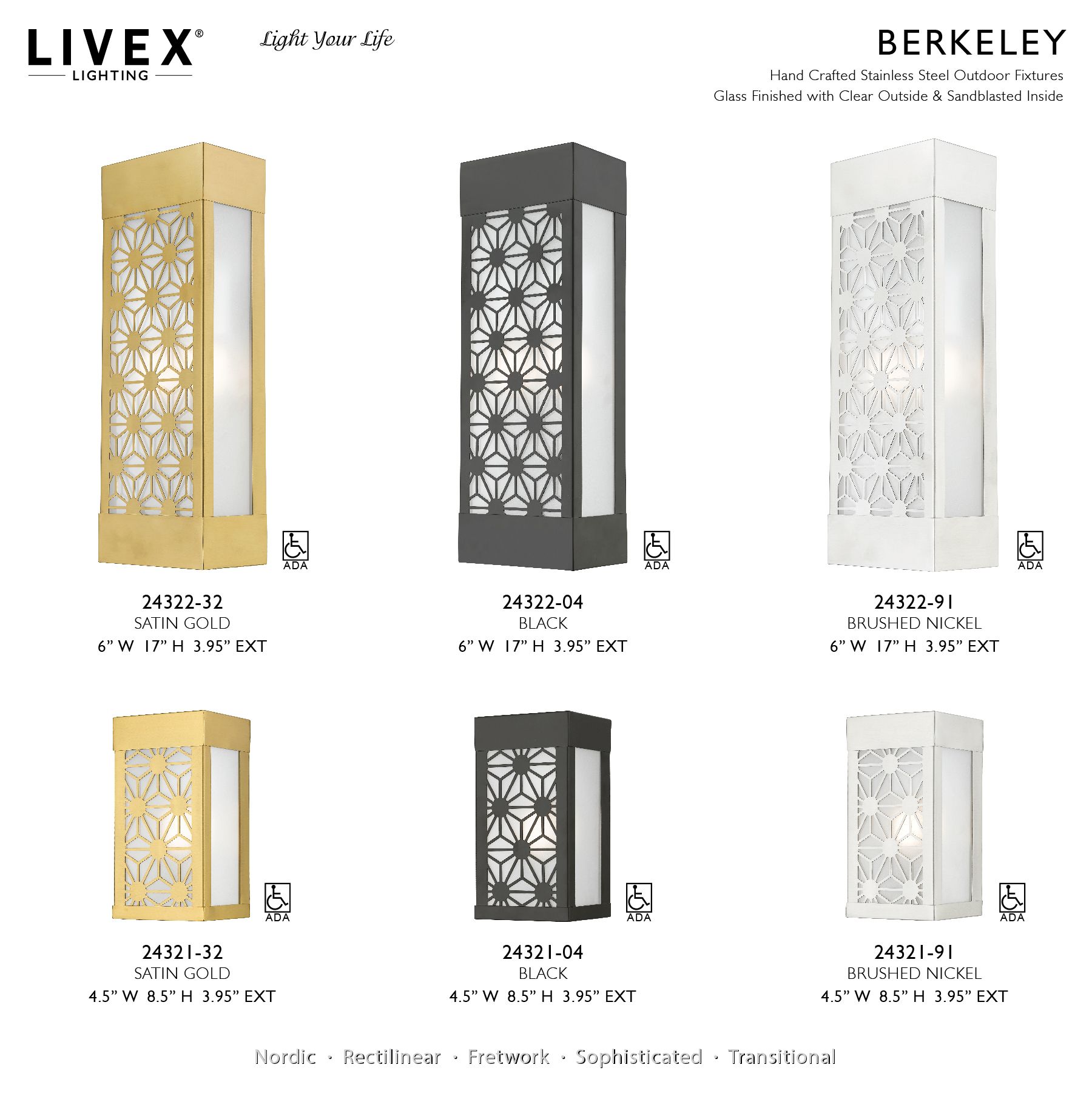 2 Light Brushed Nickel Outdoor ADA Sconce