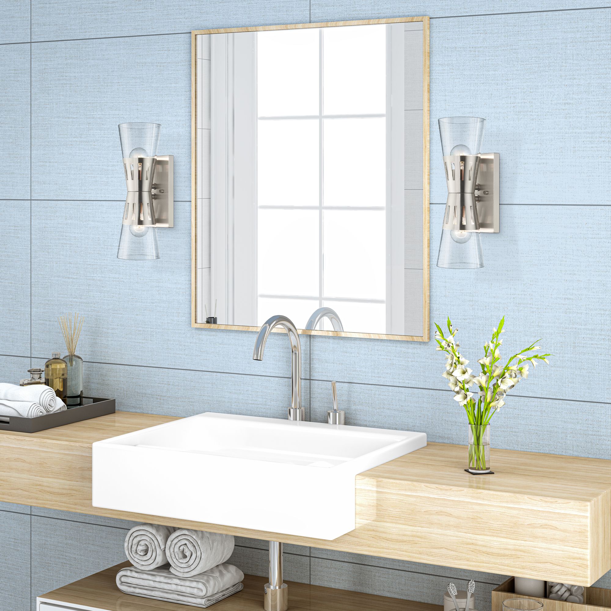 2 Light Brushed Nickel Sconce