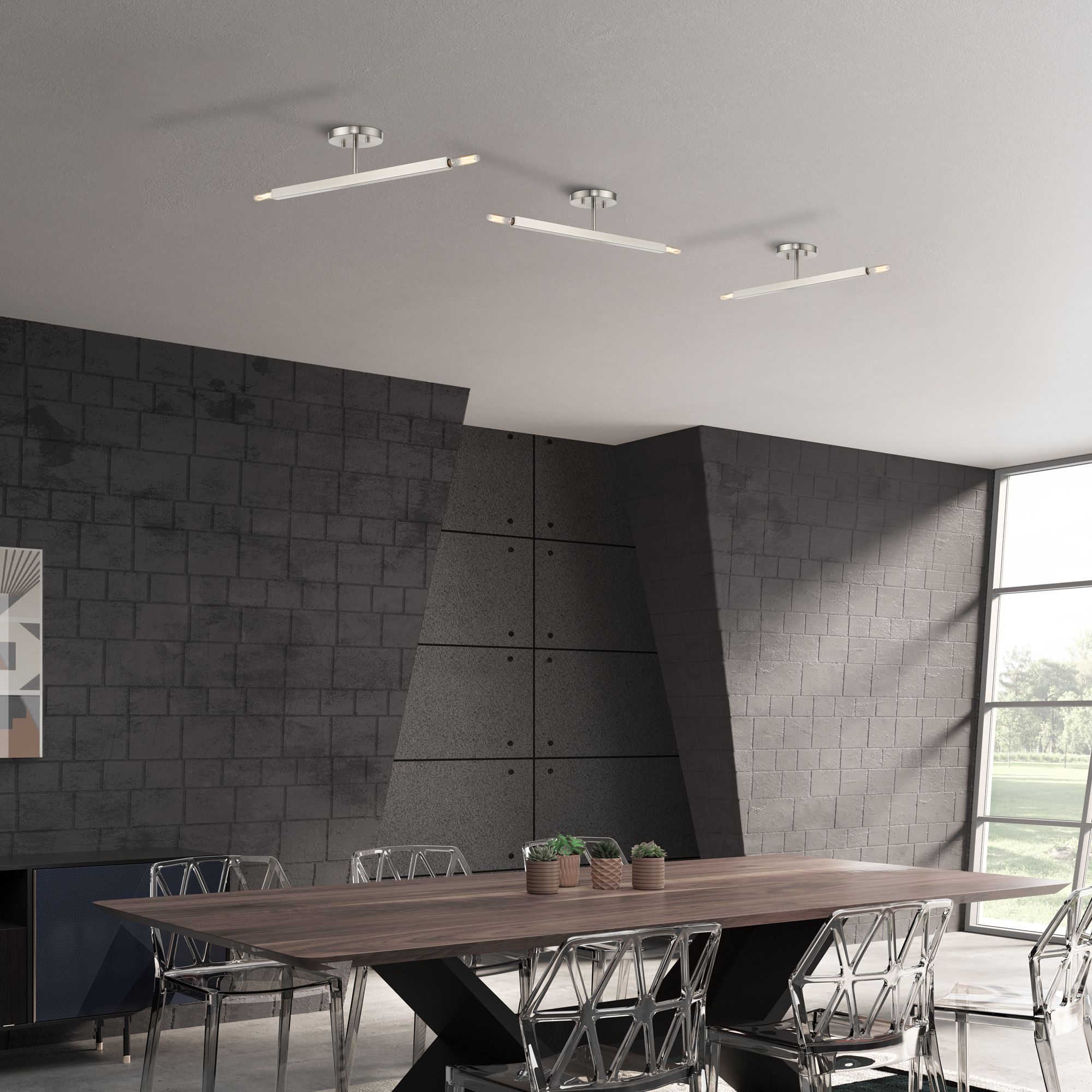 2 Light Brushed Nickel Semi-Flush