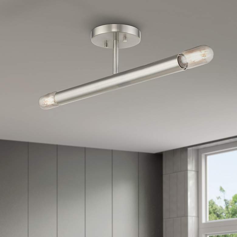 Image 1 2 Light Brushed Nickel Semi-Flush