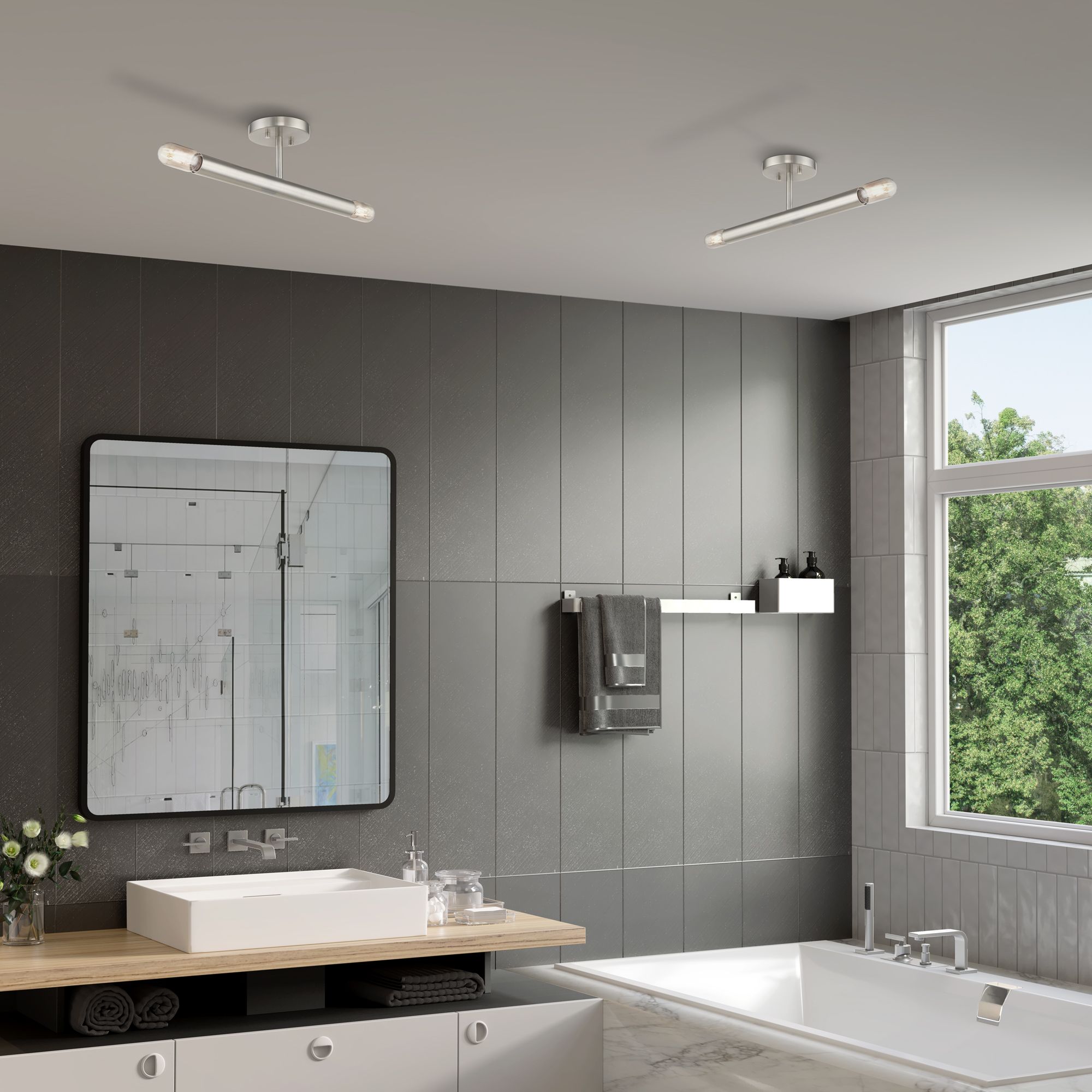 2 Light Brushed Nickel Semi-Flush