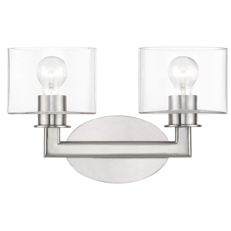 Image 1 2 Light Brushed Nickel Vanity Sconce with Mouth Blown Clear Glass