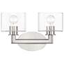 2_2 Light Brushed Nickel Vanity Sconce with Mouth Blown Clear Glass