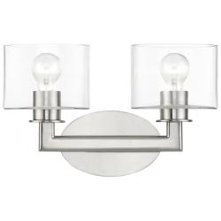 2 Light Brushed Nickel Vanity Sconce with Mouth Blown Clear Glass