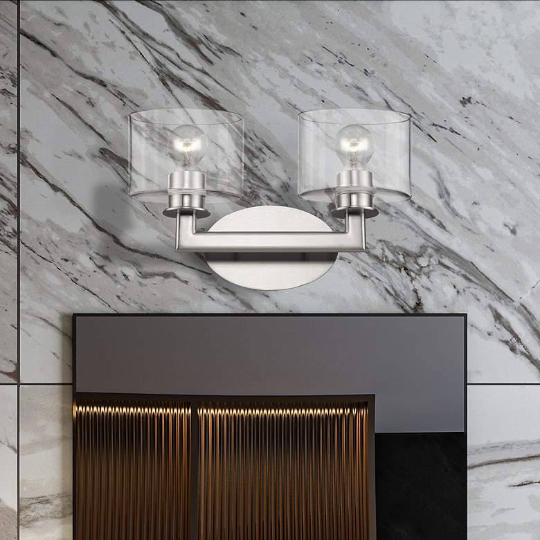 Image 1 2 Light Brushed Nickel Vanity Sconce with Mouth Blown Clear Glass