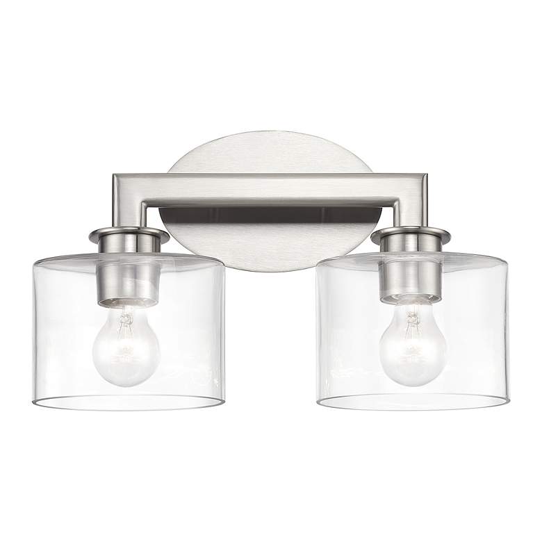 Image 4 2 Light Brushed Nickel Vanity Sconce with Mouth Blown Clear Glass more views