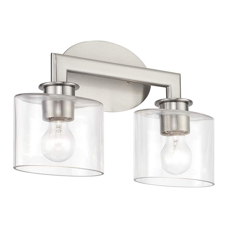 Image 5 2 Light Brushed Nickel Vanity Sconce with Mouth Blown Clear Glass more views