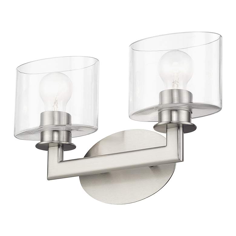 Image 6 2 Light Brushed Nickel Vanity Sconce with Mouth Blown Clear Glass more views