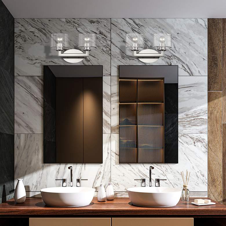 Image 7 2 Light Brushed Nickel Vanity Sconce with Mouth Blown Clear Glass more views