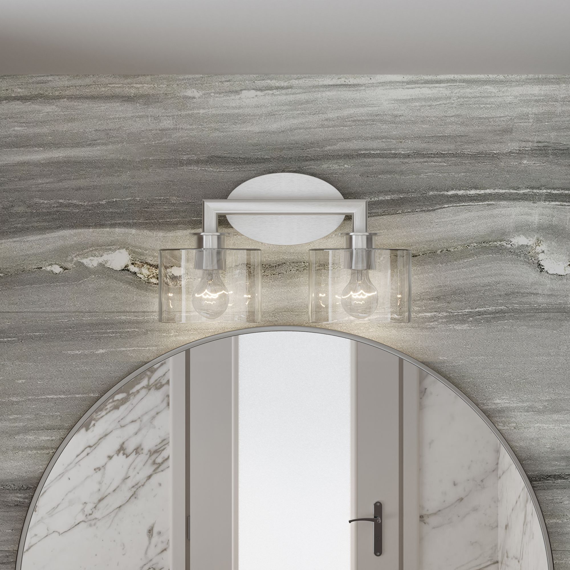 2 Light Brushed Nickel Vanity Sconce with Mouth Blown Clear Glass