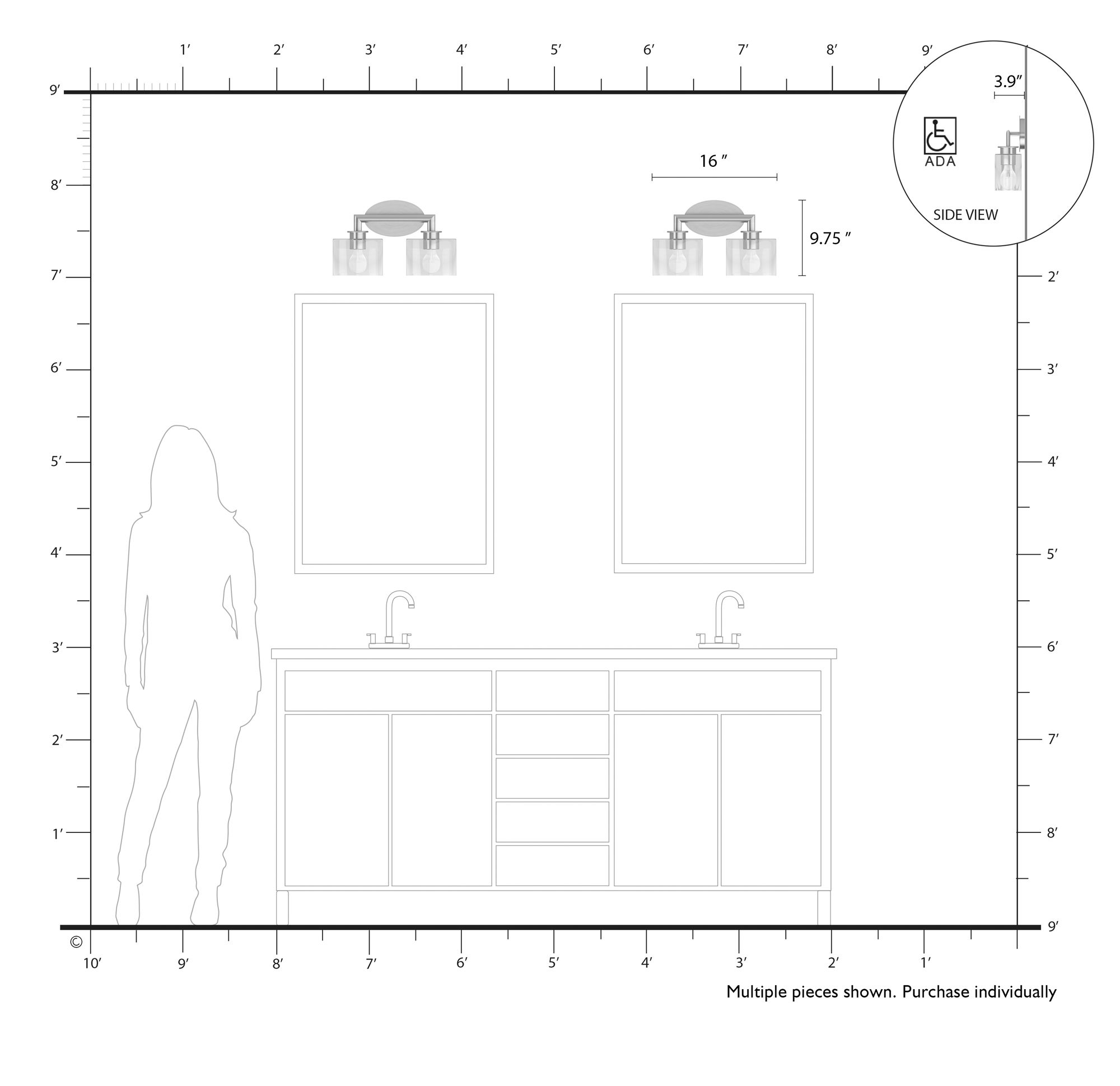 2 Light Brushed Nickel Vanity Sconce with Mouth Blown Clear Glass