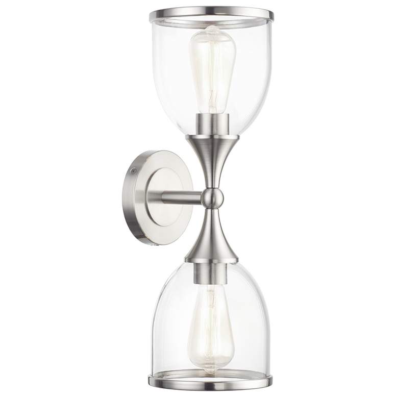 Image 1 2 Light Brushed Nickel Vanity Sconce with Mouth Blown Clear Glass