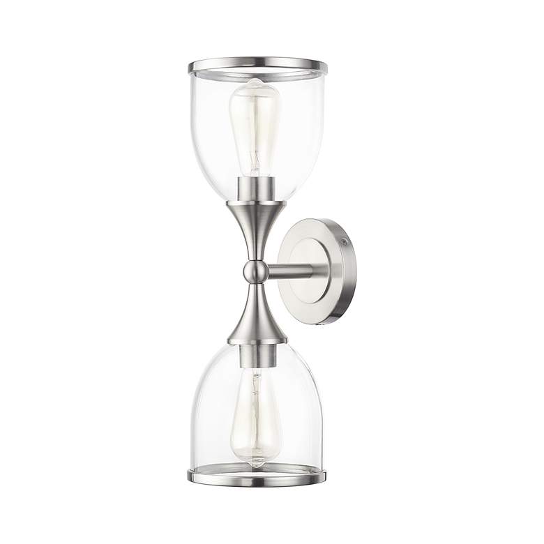 Image 3 2 Light Brushed Nickel Vanity Sconce with Mouth Blown Clear Glass more views