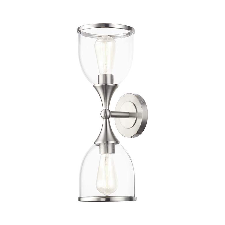 Image 4 2 Light Brushed Nickel Vanity Sconce with Mouth Blown Clear Glass more views
